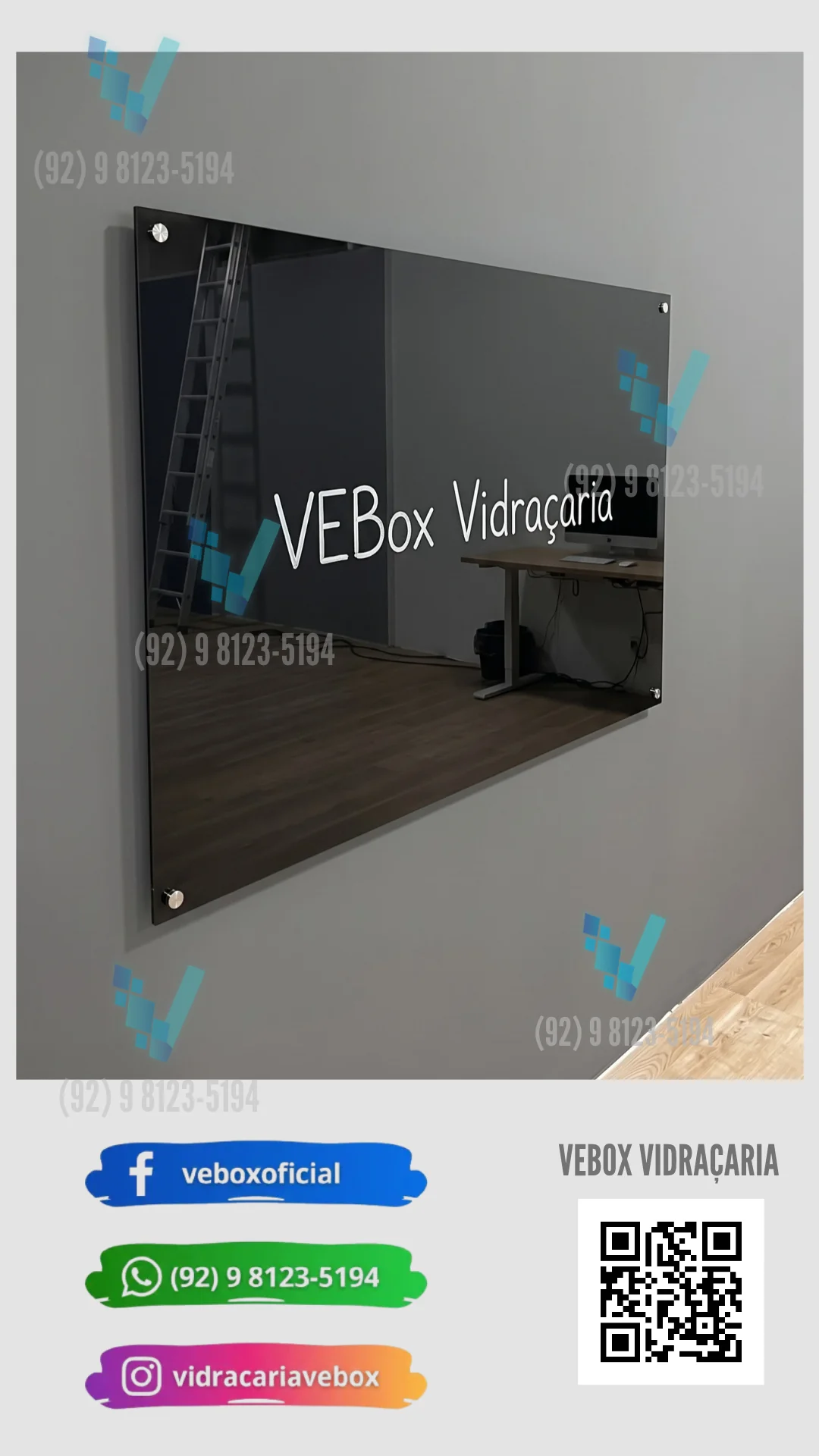 Lousa de Vidro Preta 1,50 x 1,0