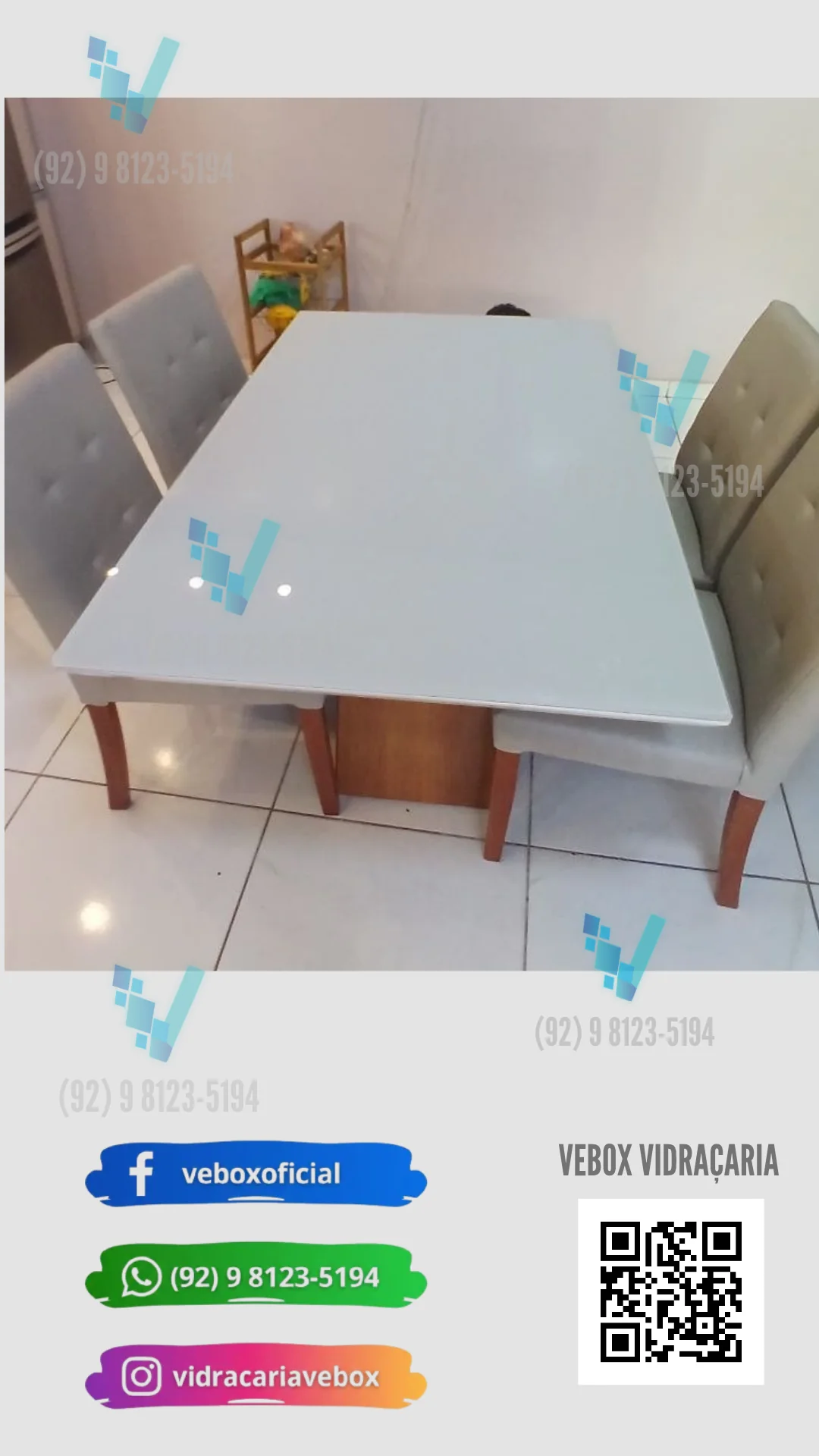 Tampo de Vidro Temperado 6mm Off White